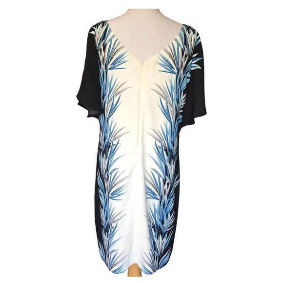Womens White House Black Market palm print shift cold shoulder dress - Size 8 - Picture 6 of 15